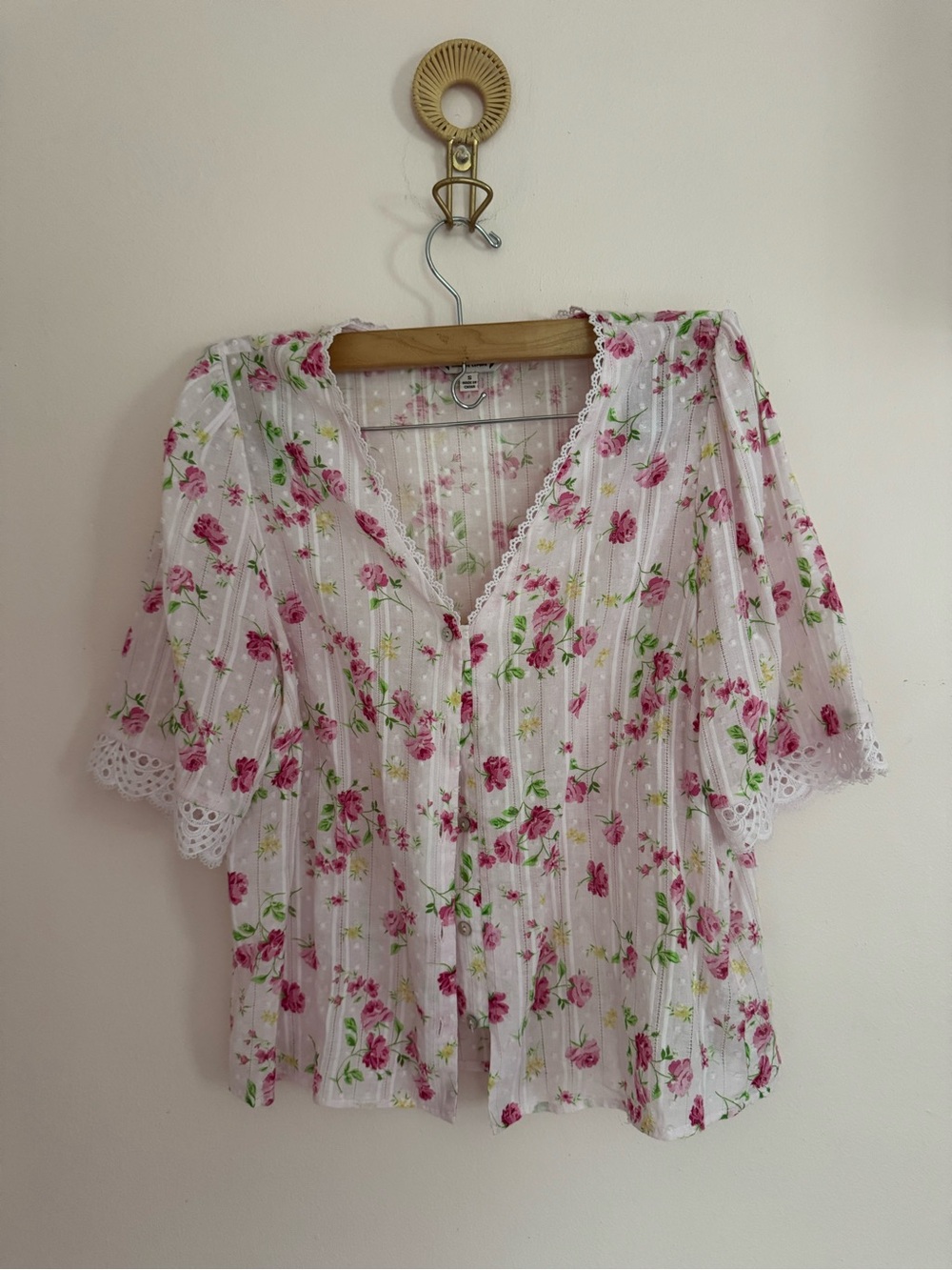 Nanette Lepore White Blouse with Pink Rose Print